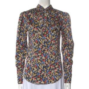 Veronica Beard Multicolor Floral Tie-Neck Blouse